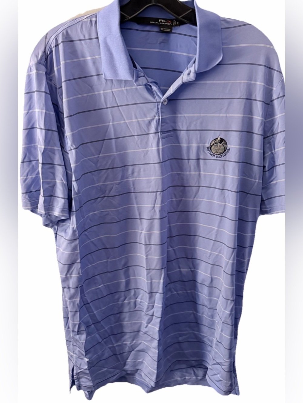 RLX Ralph Lauren Polo Shirt Mens‎ M Blue Striped Butler National Golf Club